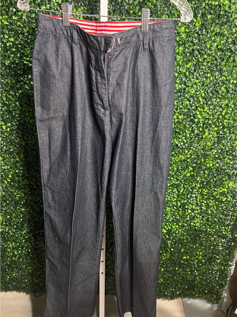 kathy ireland Dark Indigo Dress Pants with Red-Striped Waistband